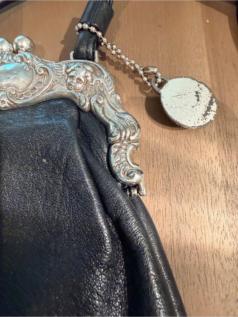 BRIGHTON Black Leather Crossbody Bag with Ornate Silver Frame - Picture 4 of 4